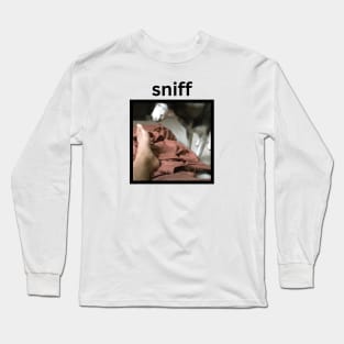 Funny Weird Cute Husky Dog Sniffing Foot Long Sleeve T-Shirt